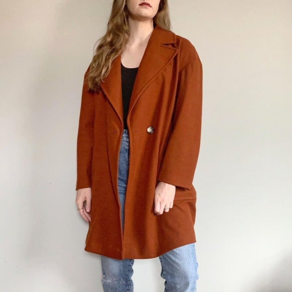Topshop Carly Coat Camel Brown Tan One Button Pea Coat Size 12
